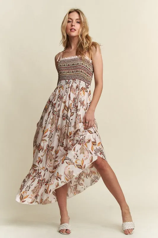 ADORA Vintage Floral Printed Tie Shoulder Cami Dress