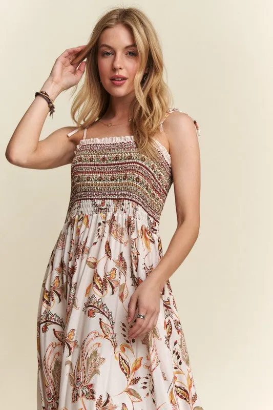 ADORA Vintage Floral Printed Tie Shoulder Cami Dress