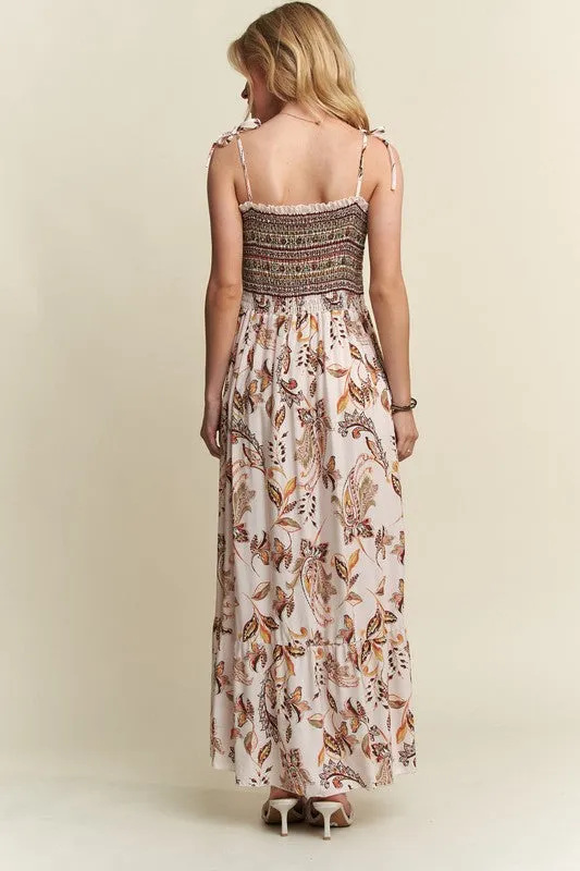 ADORA Vintage Floral Printed Tie Shoulder Cami Dress