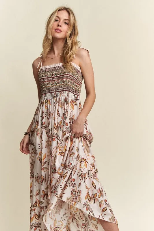 ADORA Vintage Floral Printed Tie Shoulder Cami Dress