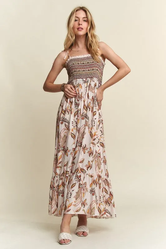 ADORA Vintage Floral Printed Tie Shoulder Cami Dress