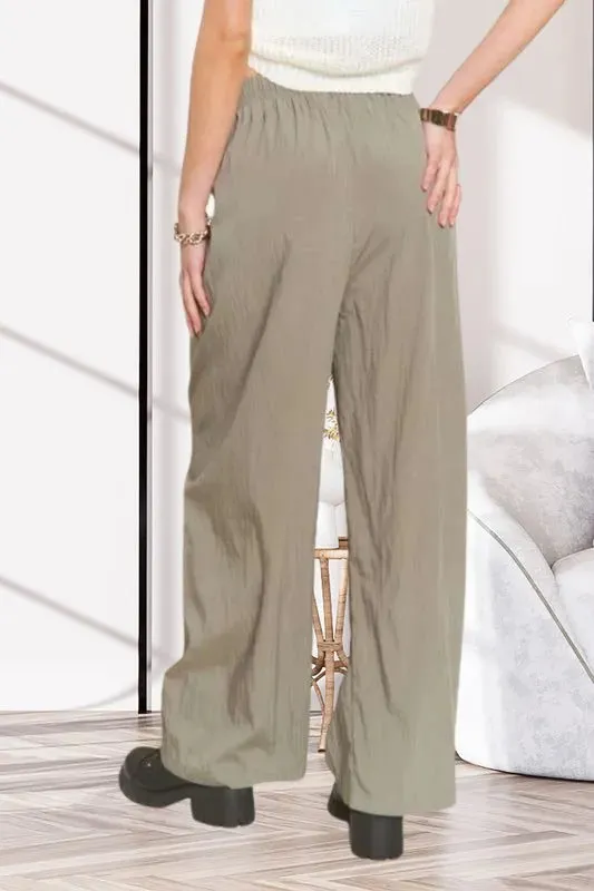 ADORA Waist Tie Crinkle Flowy Pants