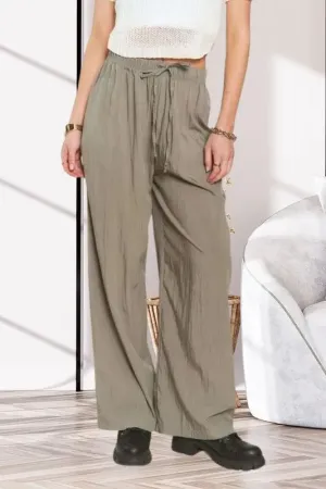 ADORA Waist Tie Crinkle Flowy Pants