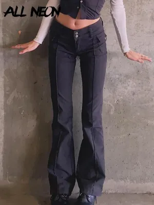 ALLNeon Indie Aesthetics Slim Low Waist Flare Pants