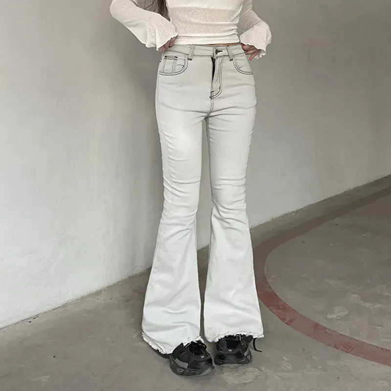 ALLNeon Indie Aesthetics Slim Low Waist Flare Pants