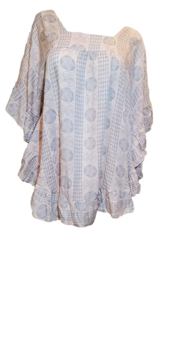 Aloha Royale - Ruffle Cover Up - Hawaiian Plumeria - Harbor Mist and Coconut Milk