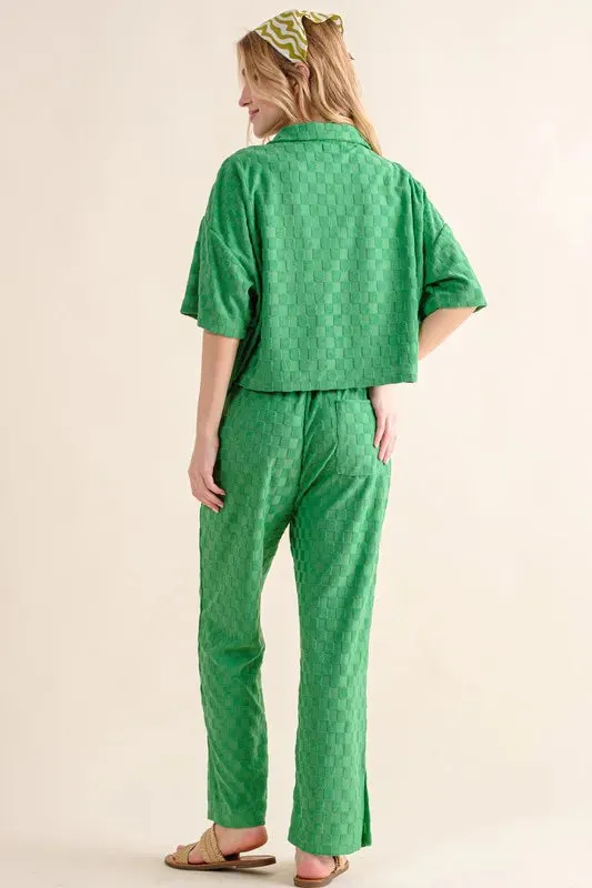 And The Why Brushed Texture Checker Board Pattern Casual Pants