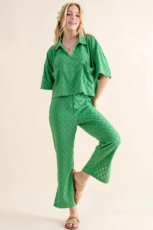 And The Why Brushed Texture Checker Board Pattern Casual Pants