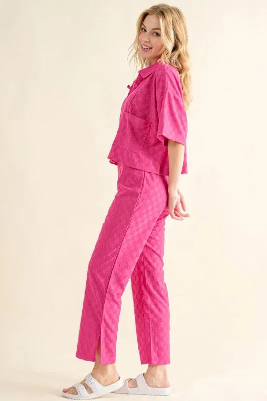 And The Why Brushed Texture Checker Board Pattern Casual Pants