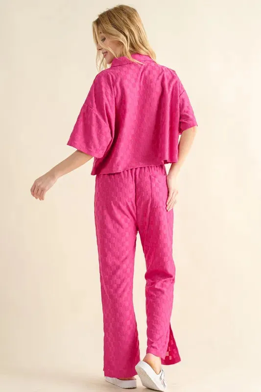 And The Why Brushed Texture Checker Board Pattern Casual Pants