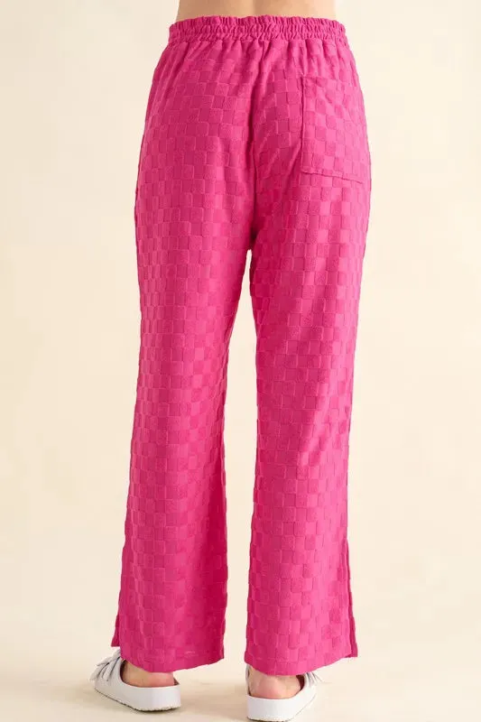 And The Why Brushed Texture Checker Board Pattern Casual Pants