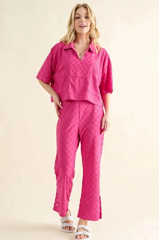 And The Why Brushed Texture Checker Board Pattern Casual Pants