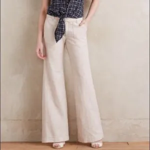 Anthropologie Eleveneses Ivory Linen Wide Leg Casual Pants Size 0