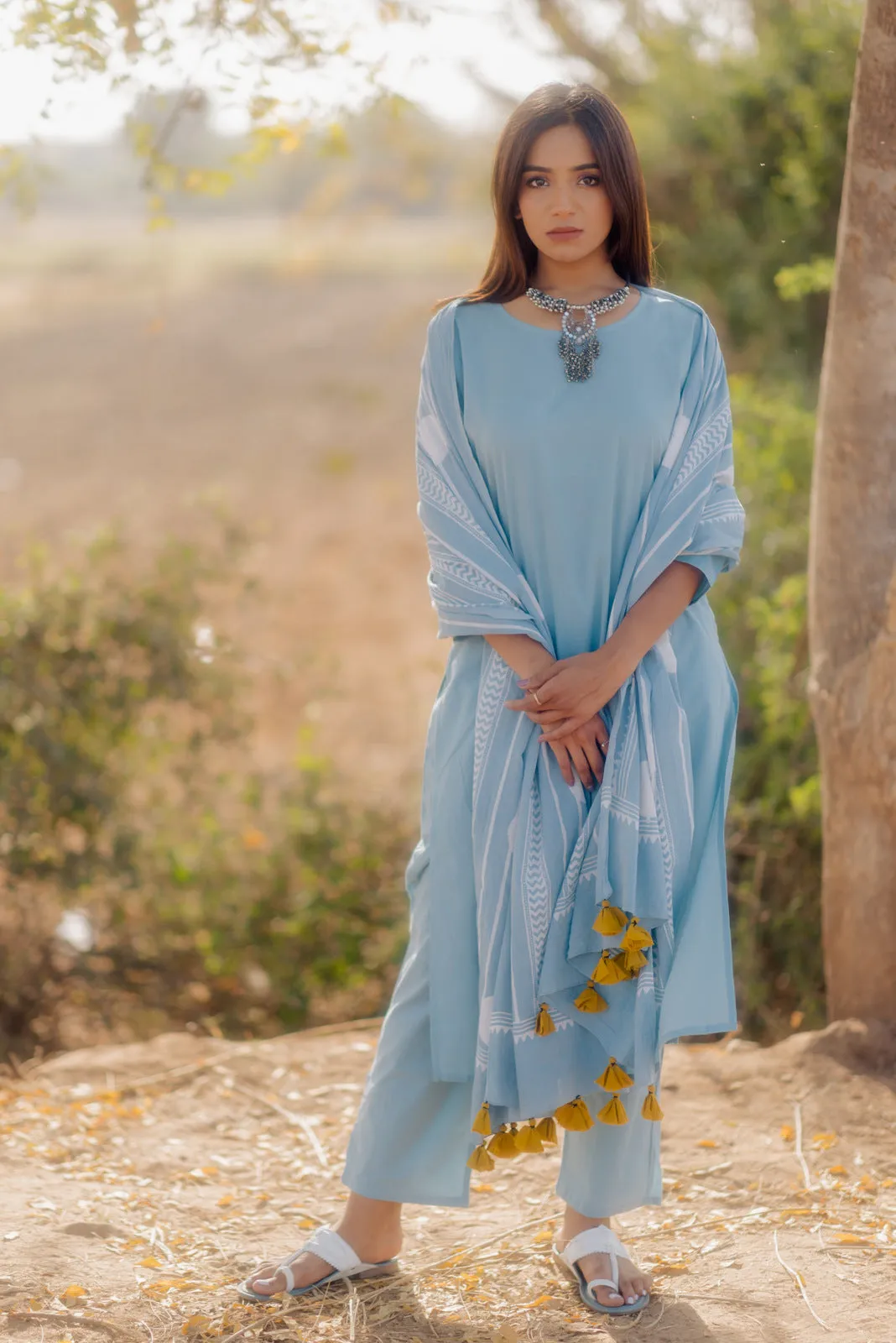 Aqua blue kurta set