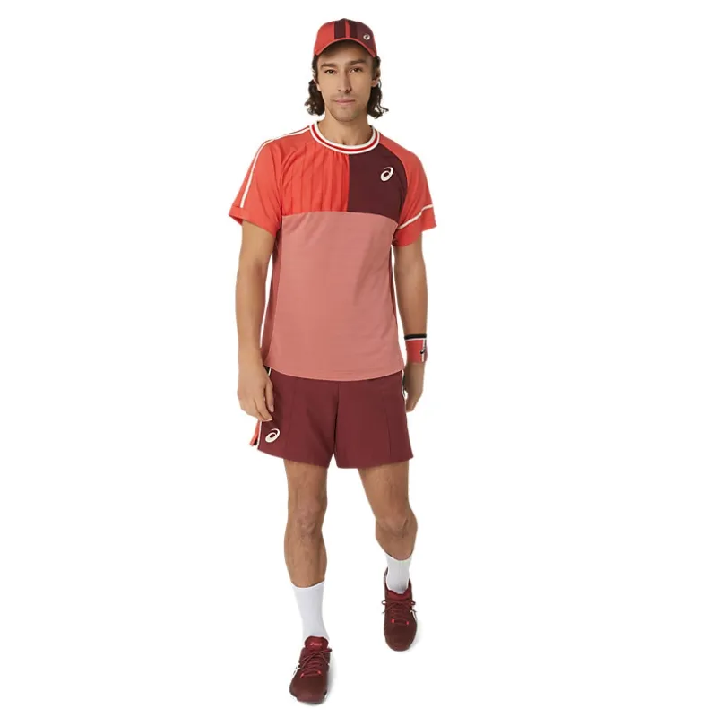 Asics Match Short Sleeve Mens Tennis Top - Red Snapper