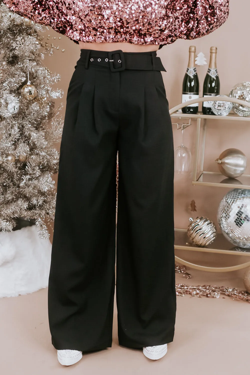Baddie Belted Dress Pant, Black
