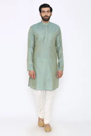 Banarasi Art Silk Cotton Blend Blue Long Kurta Pajama