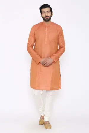 Banarasi Art Silk Cotton Blend Orange Long Kurta Pajama