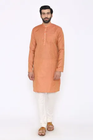 Banarasi Art Silk Cotton Blend Orange Long Kurta Pajama