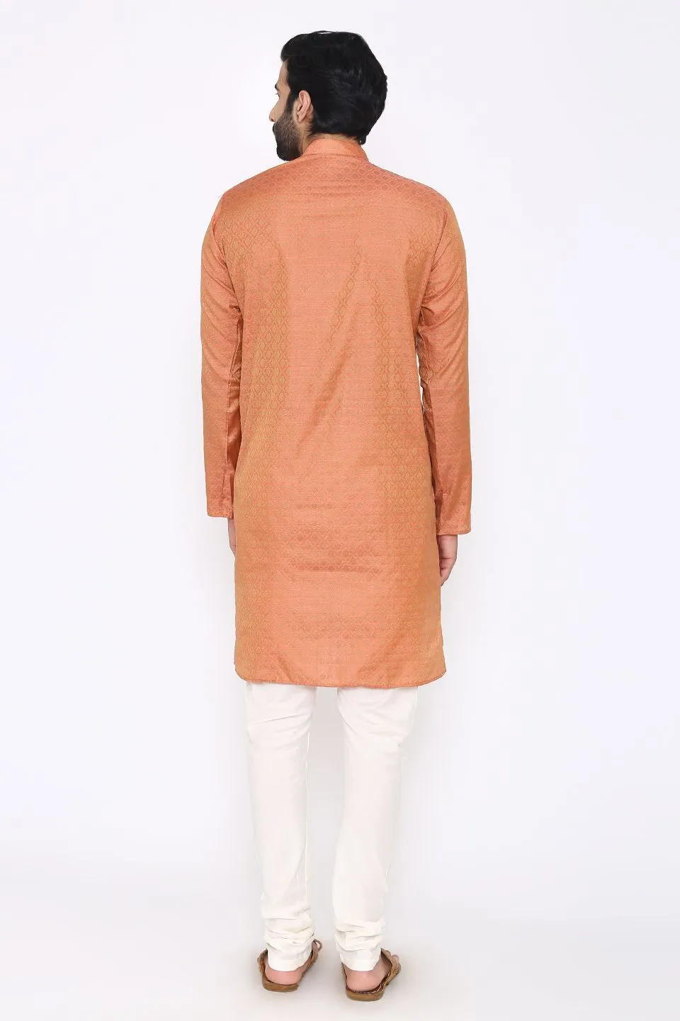 Banarasi Art Silk Cotton Blend Orange Long Kurta Pajama
