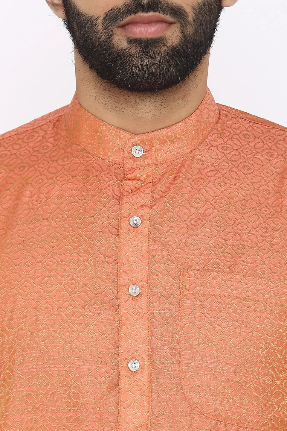 Banarasi Art Silk Cotton Blend Orange Long Kurta Pajama