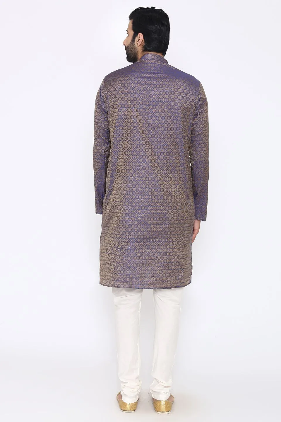 Banarasi Art Silk Cotton Blend Purple Long Kurta Pajama