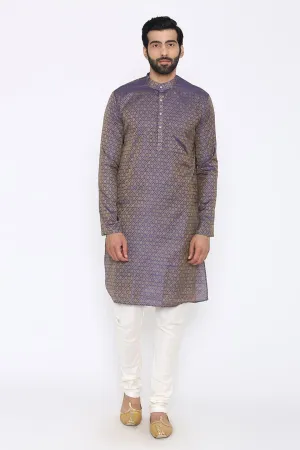 Banarasi Art Silk Cotton Blend Purple Long Kurta Pajama