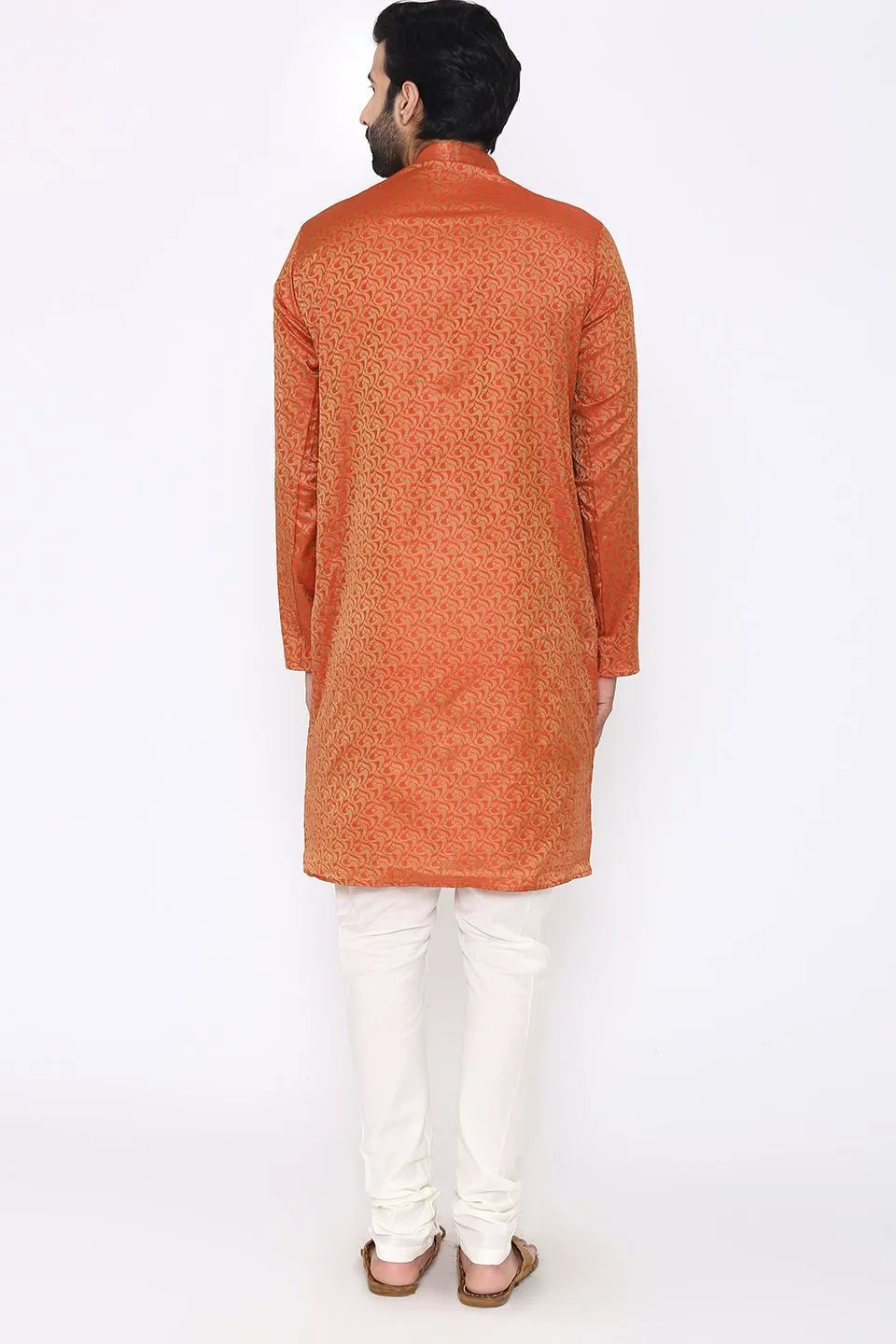 Banarasi Art Silk Cotton Blend Red Long Kurta Pajama