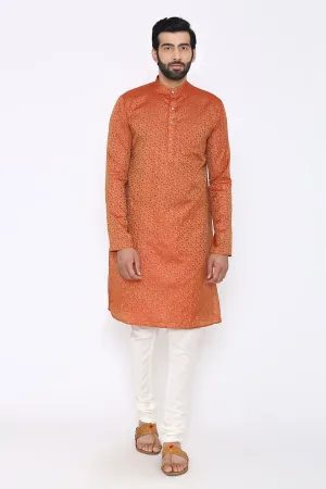 Banarasi Art Silk Cotton Blend Red Long Kurta Pajama