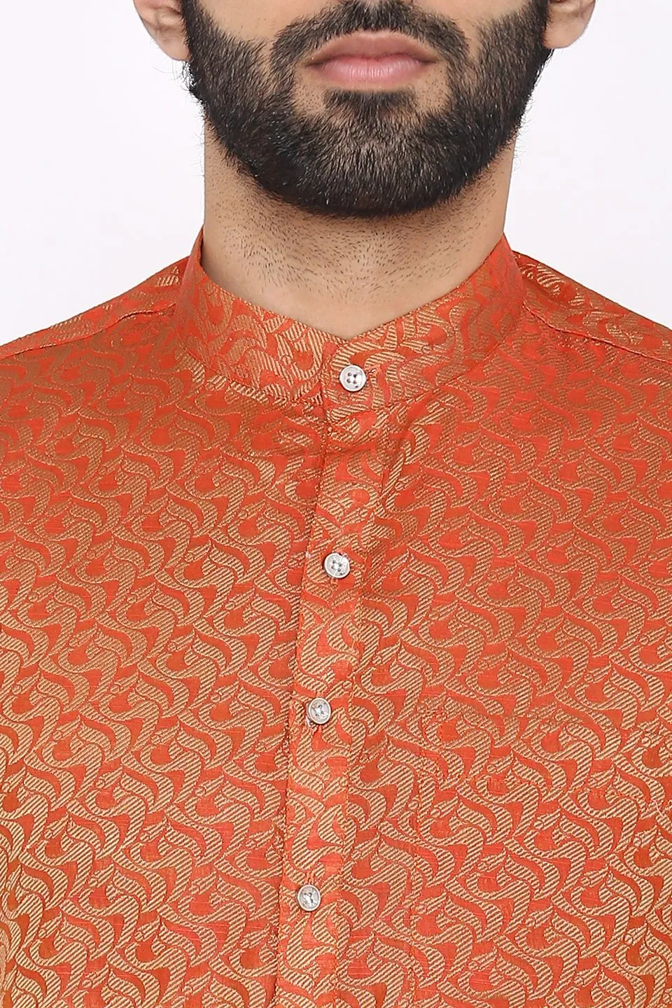 Banarasi Art Silk Cotton Blend Red Long Kurta Pajama