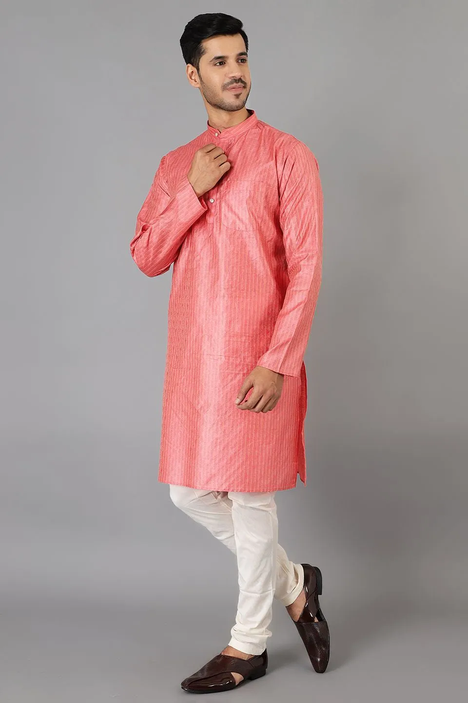 Banarasi Rayon Cotton Pink Kurta Pajama
