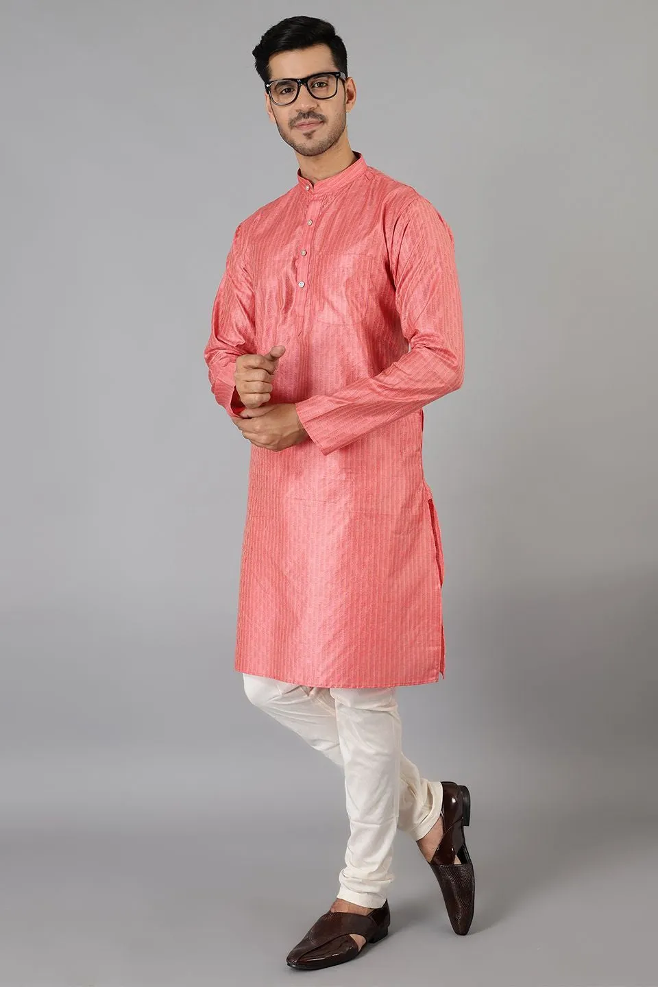 Banarasi Rayon Cotton Pink Kurta Pajama