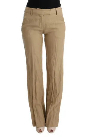 Beige Wool Regular Fit Casual Pants