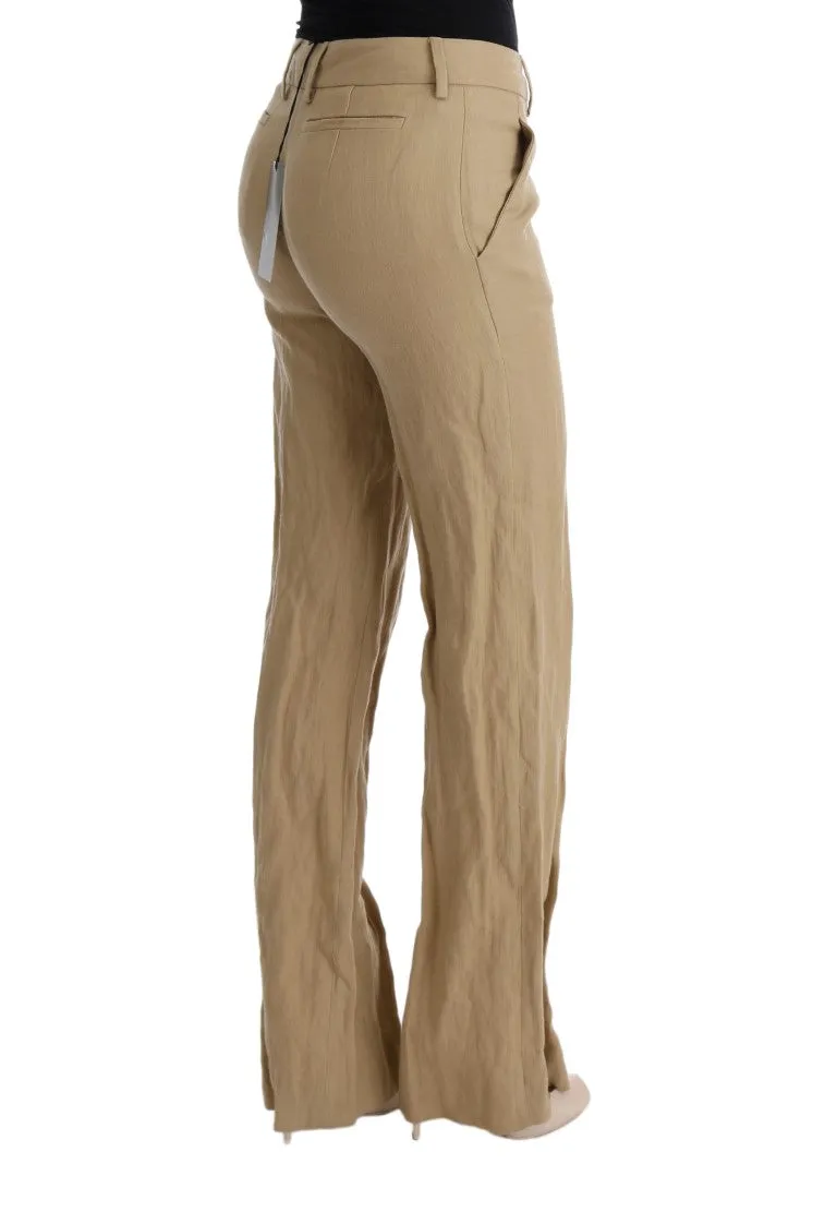 Beige Wool Regular Fit Casual Pants