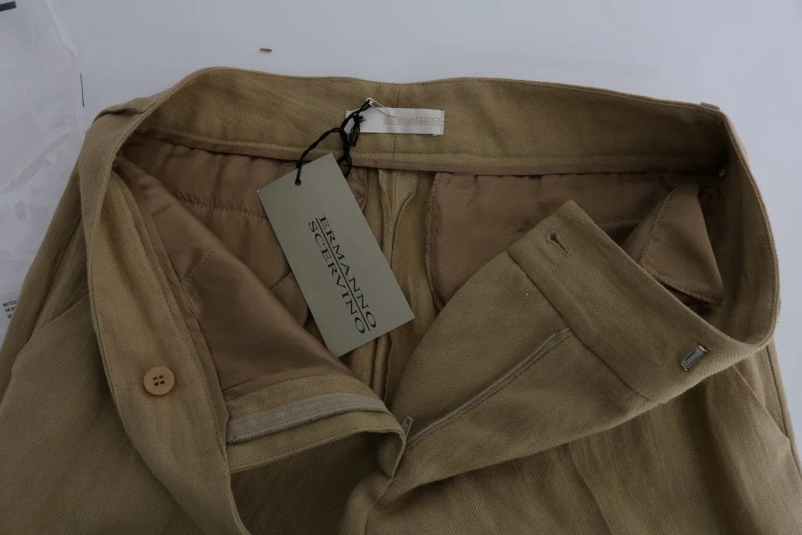 Beige Wool Regular Fit Casual Pants