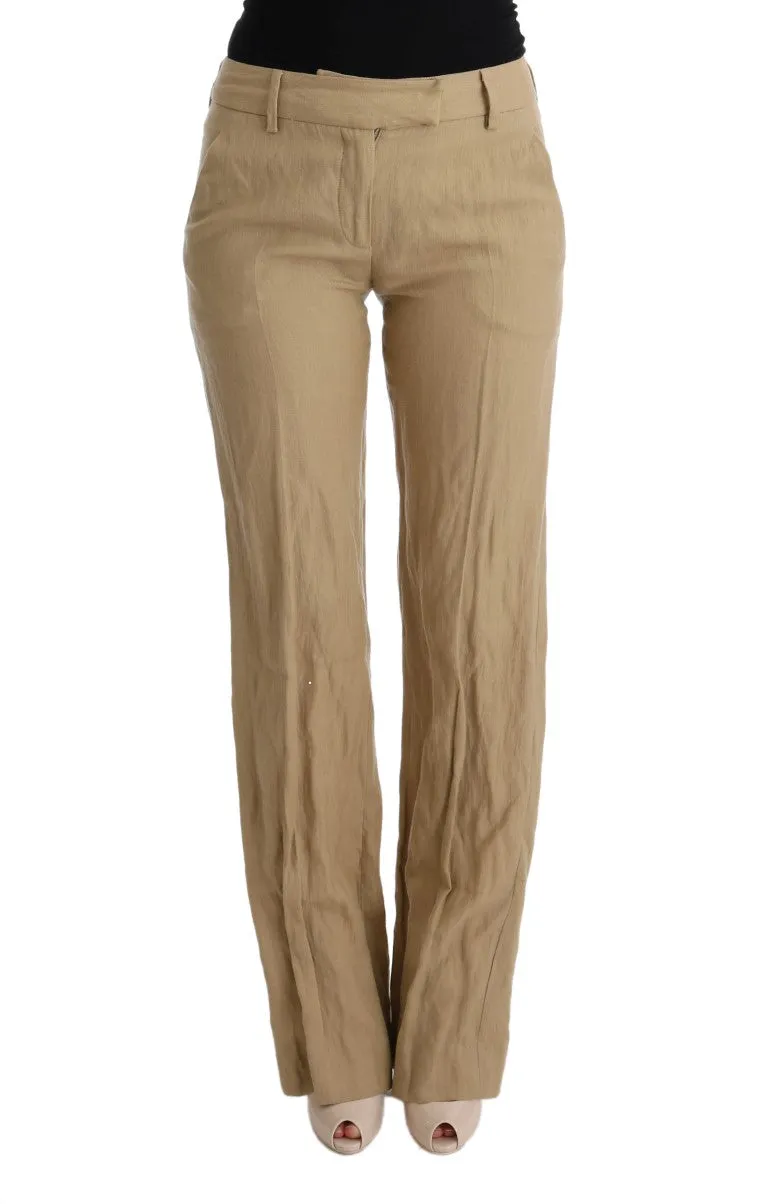 Beige Wool Regular Fit Casual Pants