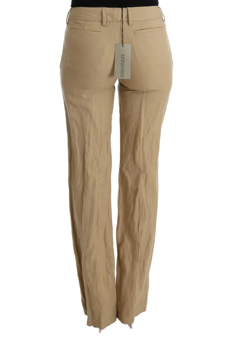 Beige Wool Regular Fit Casual Pants
