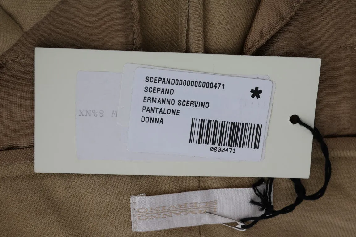 Beige Wool Regular Fit Casual Pants