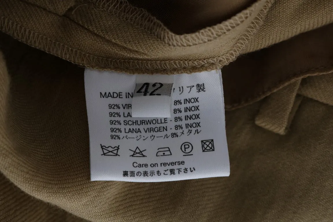 Beige Wool Regular Fit Casual Pants