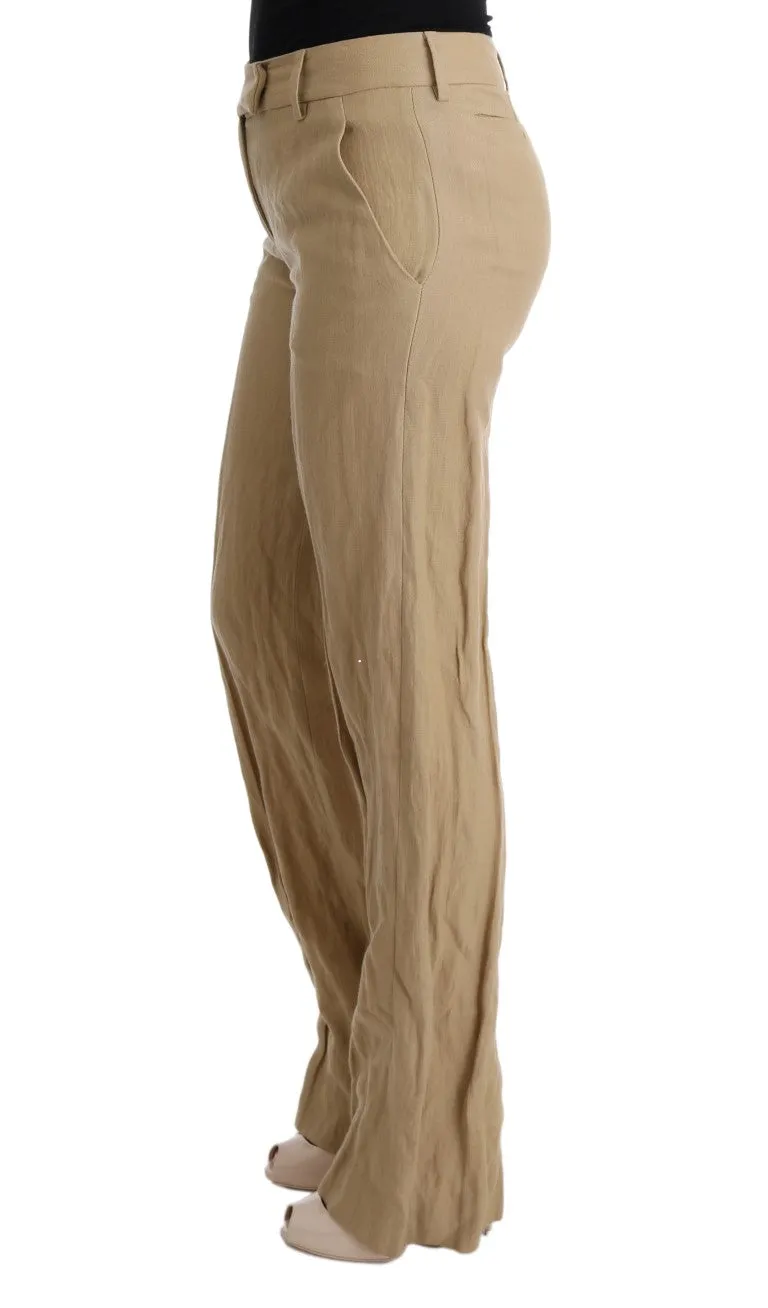 Beige Wool Regular Fit Casual Pants