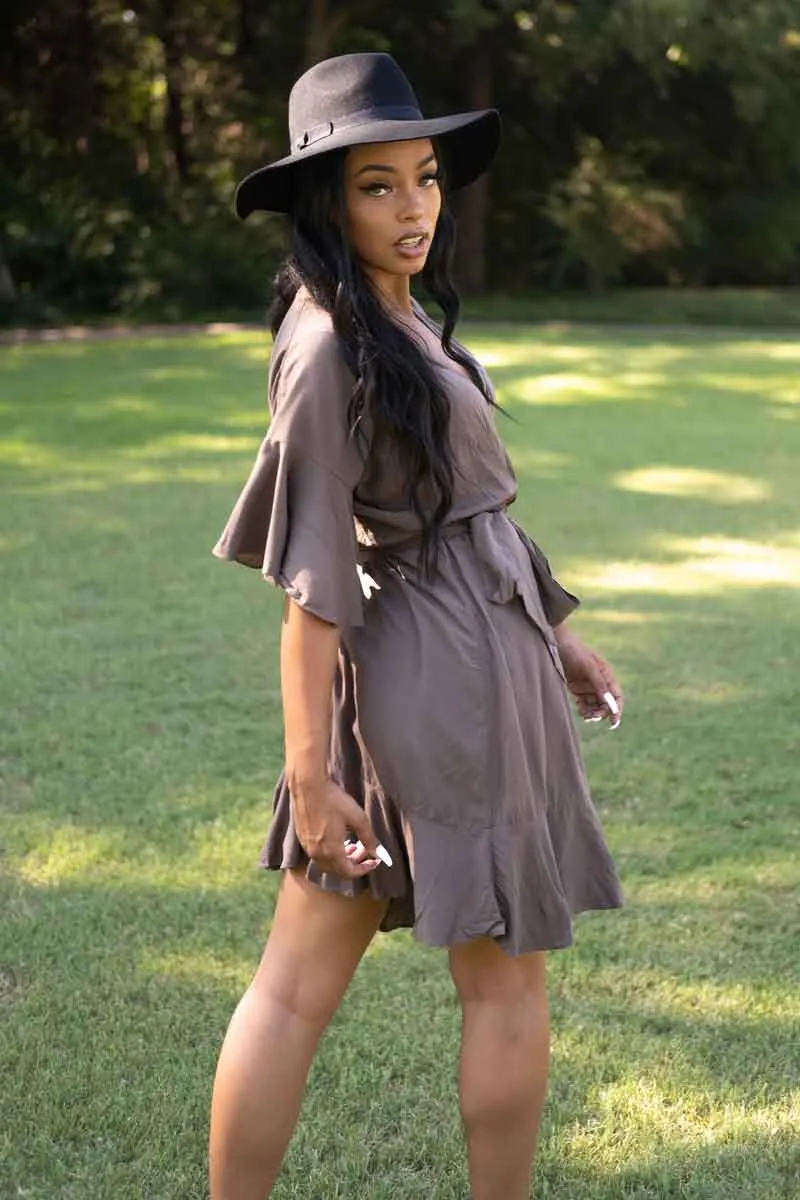 BELTED WRAP DRESS (Mocha)