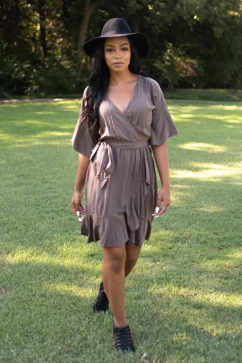 BELTED WRAP DRESS (Mocha)