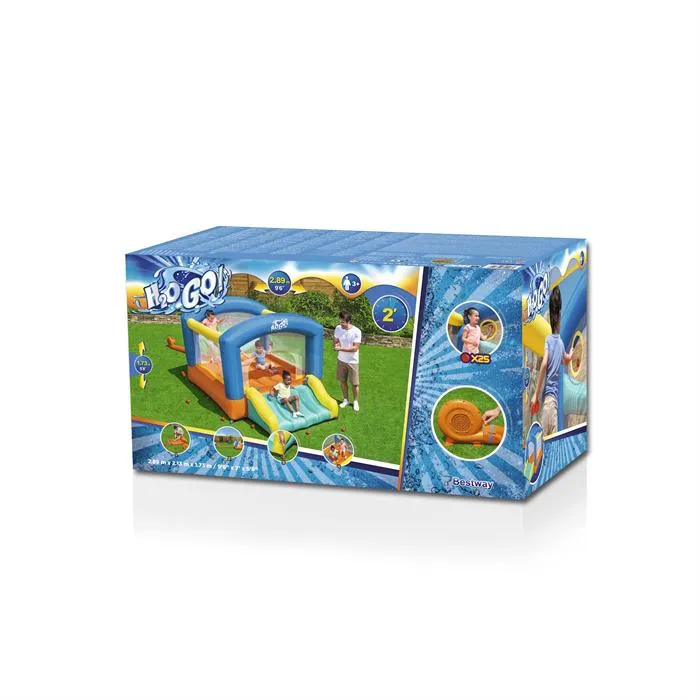 Bestway 9'6" X 7' X 5'8"/2.89M X 2.13M X 1.73M Leap & Play Mega Bouncer (1 bouncer, 1 blower (stakes included), 1 repair kit (multiple assorted patches), 1 storage bag, 9 bouncer stakes, 25 play balls)