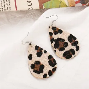 Black Gabardine Leopard-Print Drop Earrings