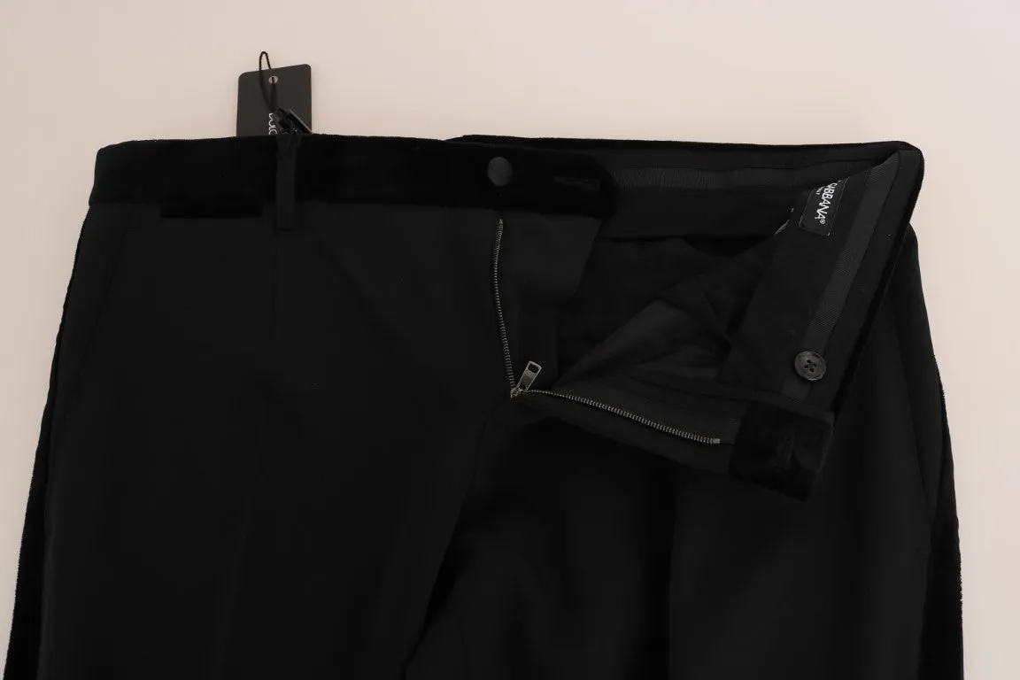 Black Gray Cotton Stretch Trousers Pants