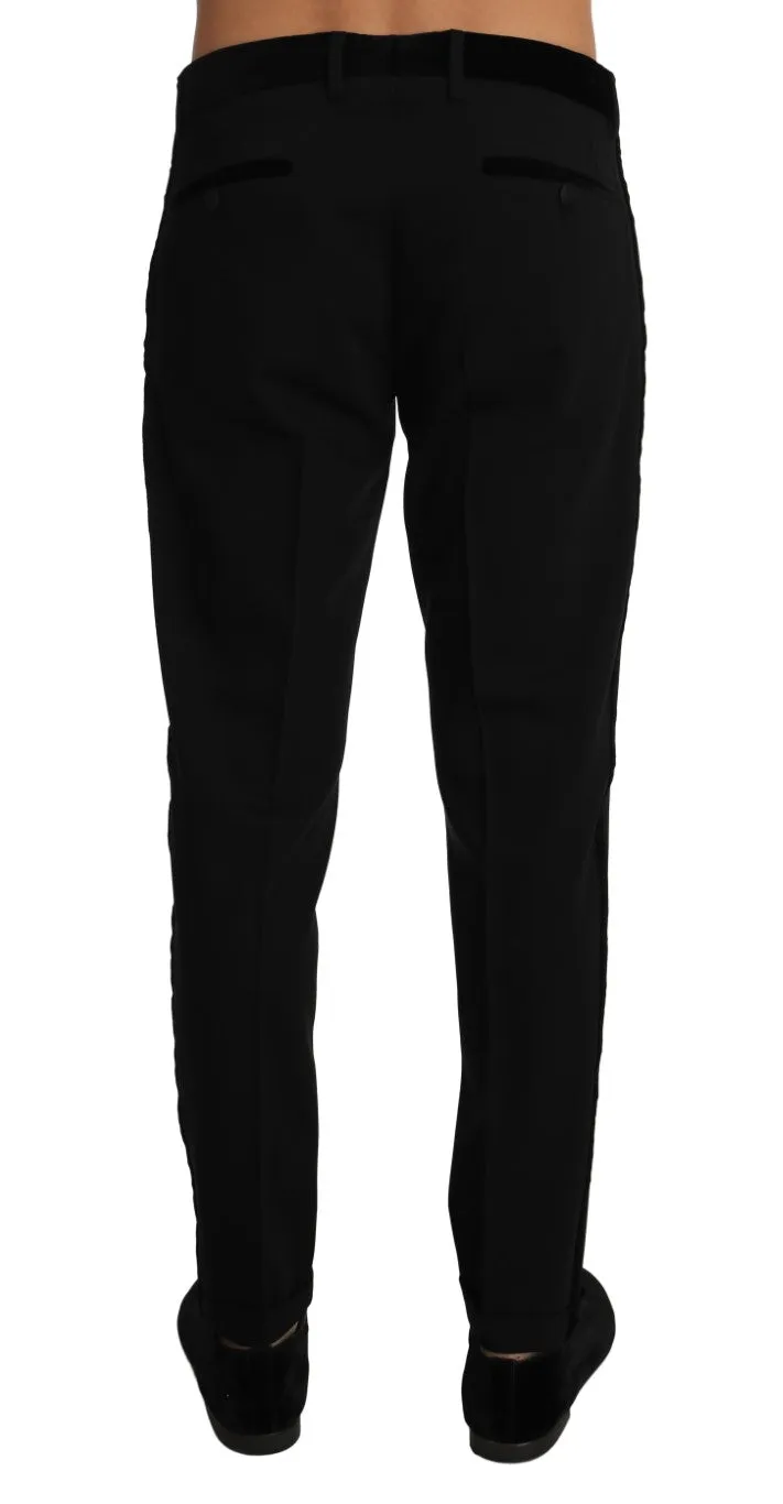 Black Gray Cotton Stretch Trousers Pants