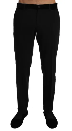 Black Gray Cotton Stretch Trousers Pants
