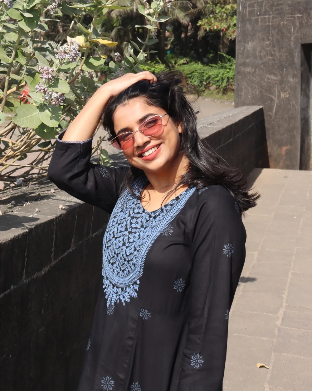 Black Rayon Lucknowi Chikankari Embroidered A-Line Kurta