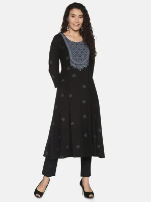 Black Rayon Lucknowi Chikankari Embroidered A-Line Kurta