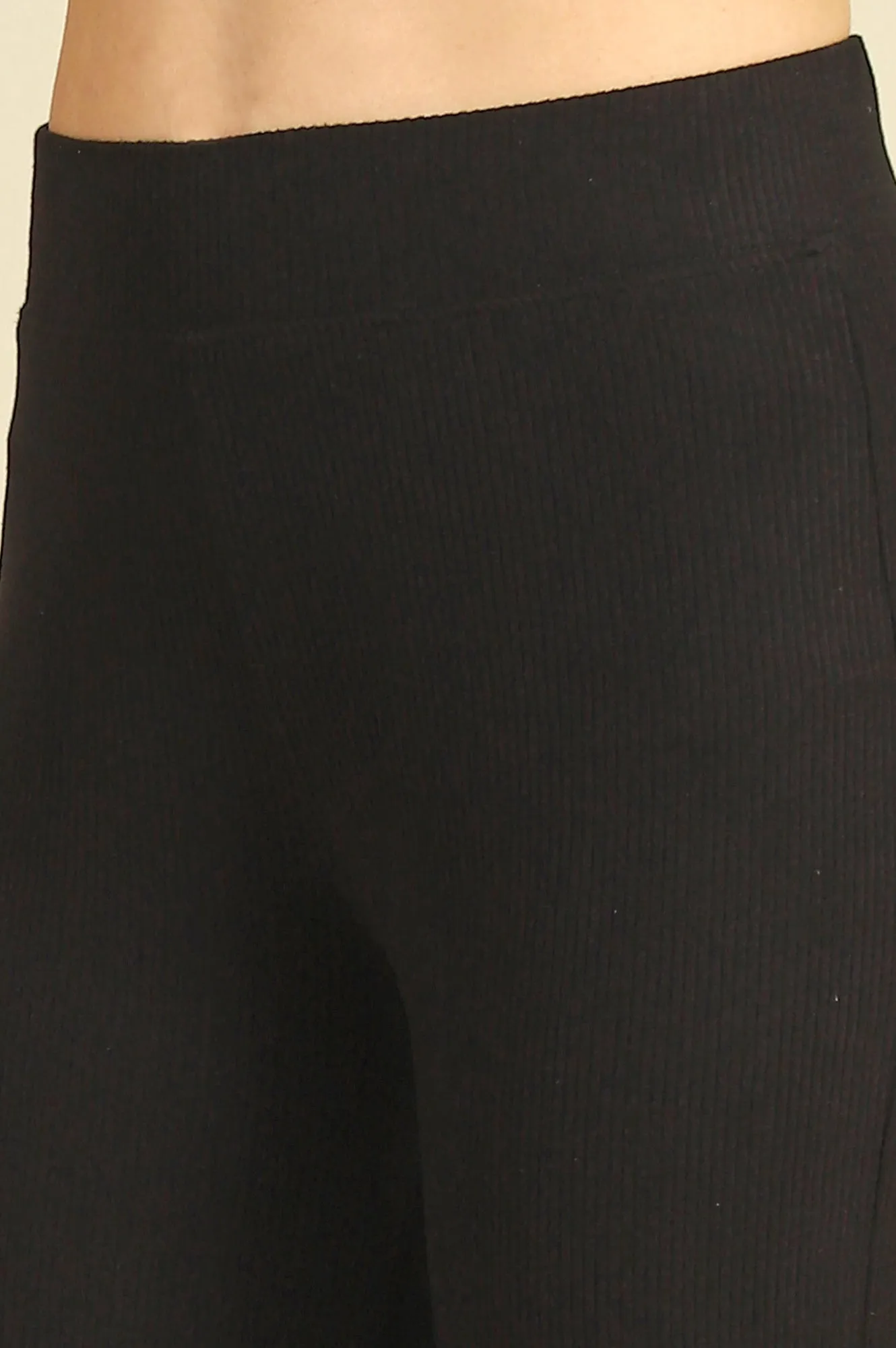 Black Solid Rayon Parallel Pants